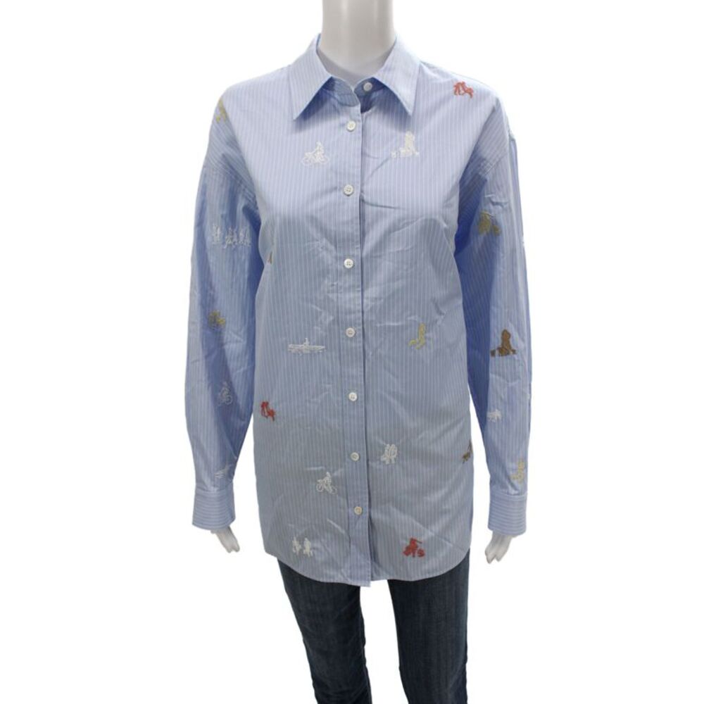 Lafayette 148 New York Womens Light Blue Cotton Button-Up Long-Sleeve Size M